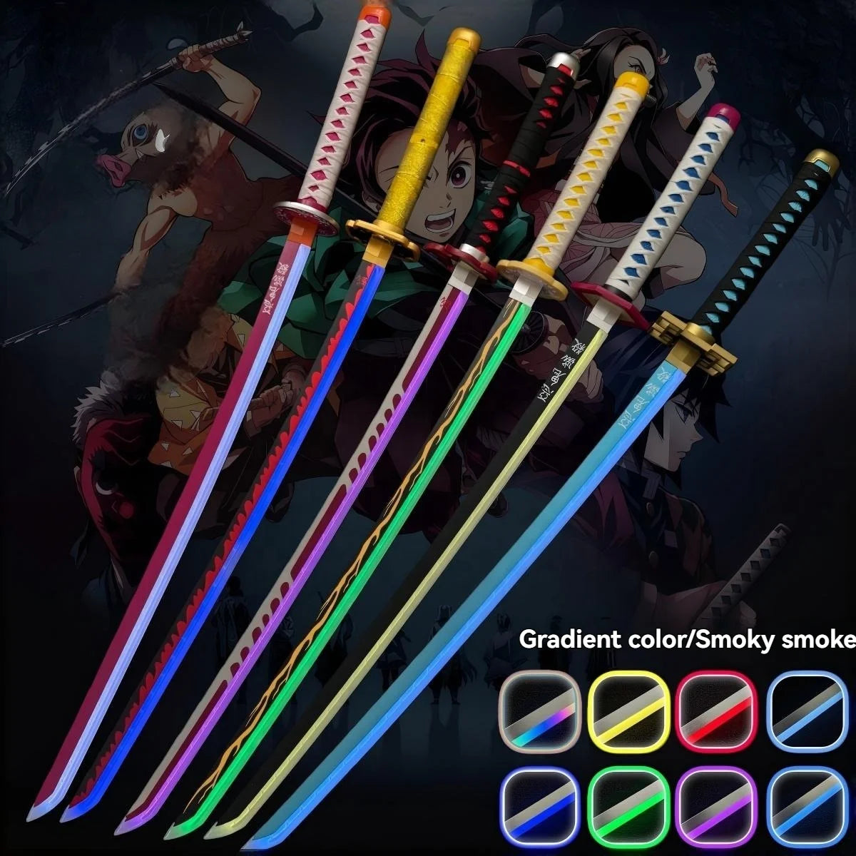 New Arrival Hot Sale 104CM Wooden Demon Slayer Spray LED Luminous Knife Multiple Colors Japanese Samurai Bamboo Toy Swords