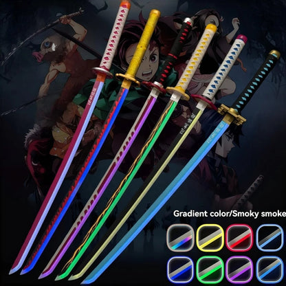 New Arrival Hot Sale 104CM Wooden Demon Slayer Spray LED Luminous Knife Multiple Colors Japanese Samurai Bamboo Toy Swords
